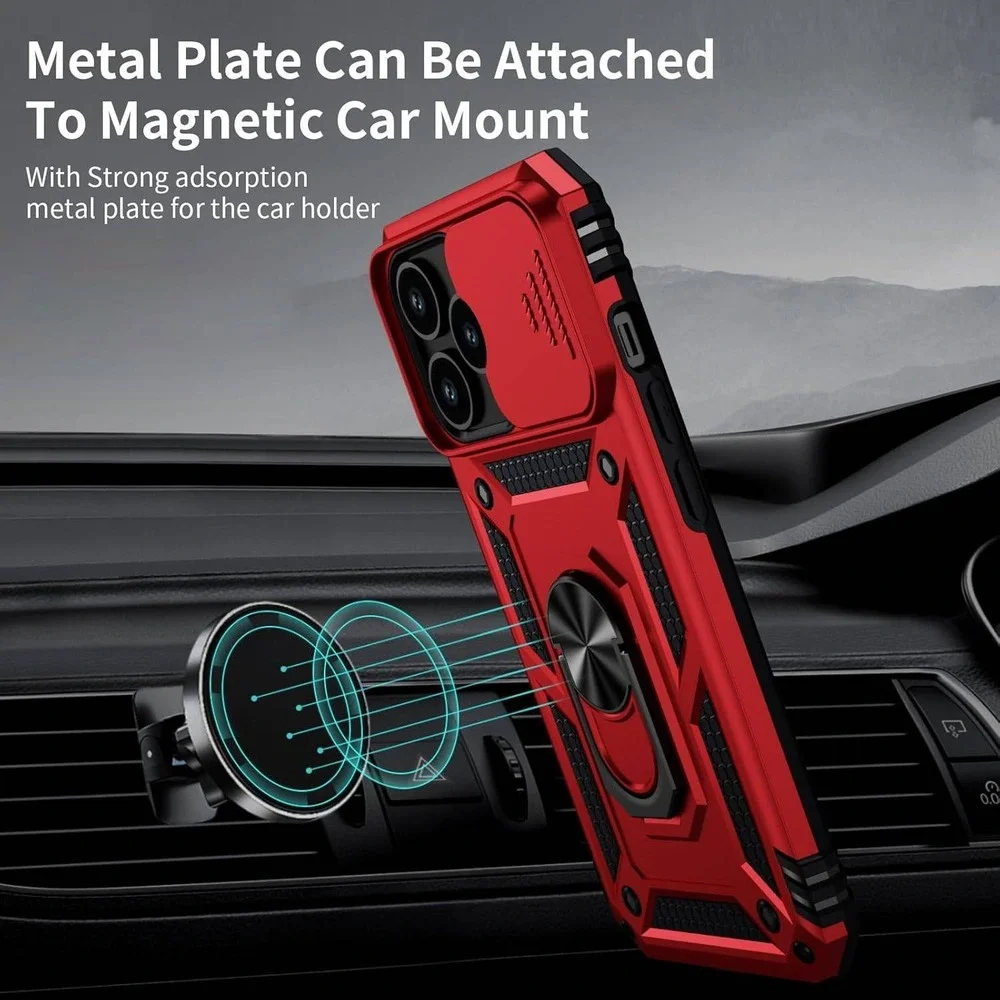 iPhone 15 Pro Max Case Cranberry Red Rugged Military Grade Shield Ring Kickstand